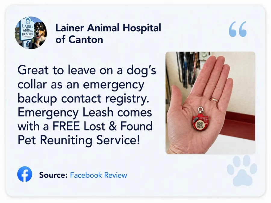 Lainer Animal Hospital of Canton on Facebook: Great to leave on a dog's collar as an emergency backup contact registry. Emergency Leash comes with a free Lost and Found Pet Reuniting Service!