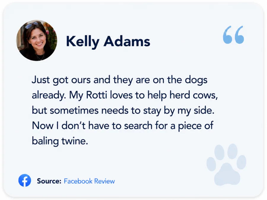 Kelly Adams on Facebook: Just got ours and they are on the dogs already. Now I don't have to search for a piece of baling twine.
