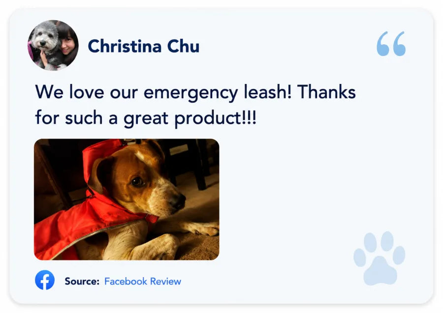 Christina Chu on Facebook: We love our emergency leash! Thanks for such a great product!