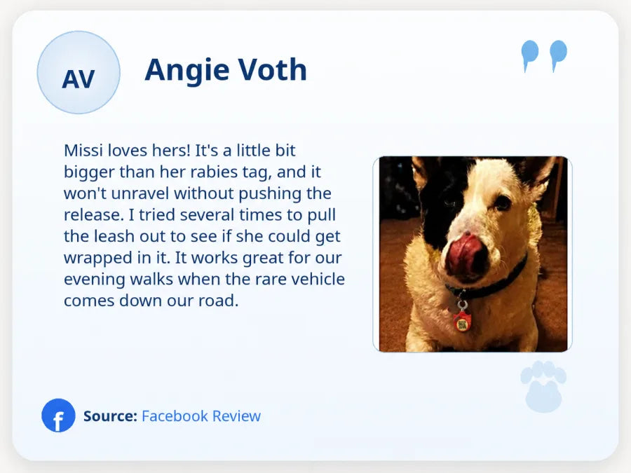 Angie Voth on Facebook: Missi loves hers! It won't unravel without pushing the release. It works great for our evening walks.
